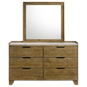 English Elm Packard Six Drawer Dresser with Faux Marble Top Oak Grain Finish and Coordinating Mirror B062S02134