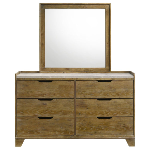 English Elm Packard Six Drawer Dresser with Faux Marble Top Oak Grain Finish and Coordinating Mirror B062S02134