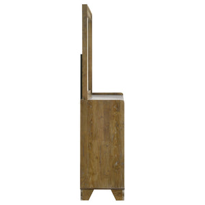 English Elm Packard Six Drawer Dresser with Faux Marble Top Oak Grain Finish and Coordinating Mirror B062S02134