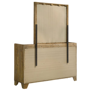 English Elm Packard Six Drawer Dresser with Faux Marble Top Oak Grain Finish and Coordinating Mirror B062S02134