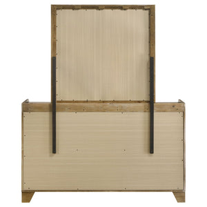 English Elm Packard Six Drawer Dresser with Faux Marble Top Oak Grain Finish and Coordinating Mirror B062S02134