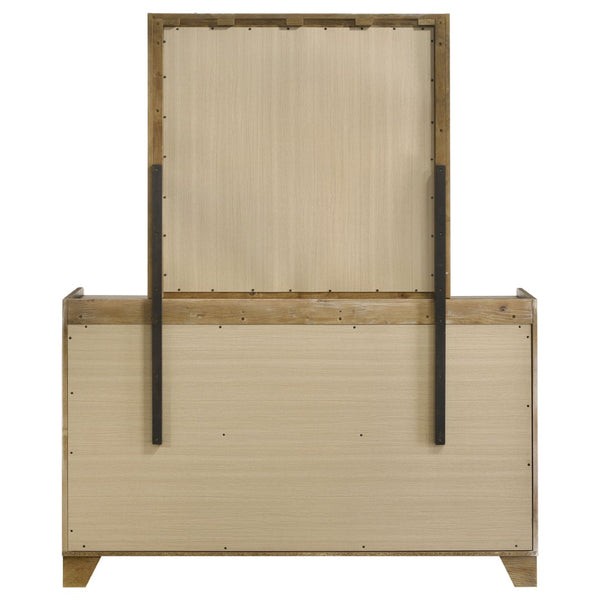 English Elm Packard Six Drawer Dresser with Faux Marble Top Oak Grain Finish and Coordinating Mirror B062S02134