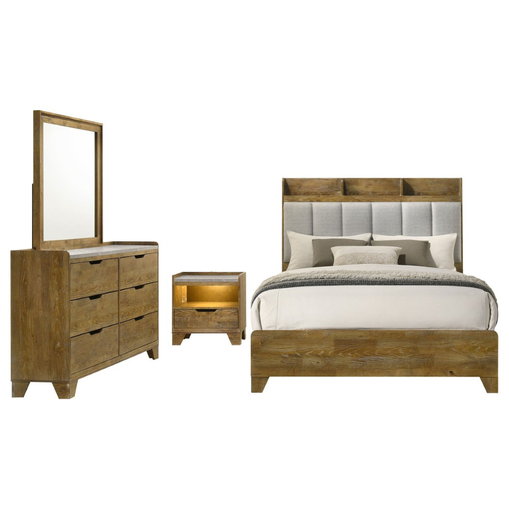 English Elm Packard Eastern King Bedroom Set with Bookcase Headboard and Faux Marble Tops B062S02137