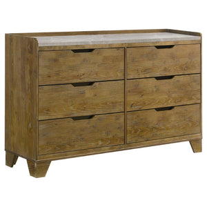 English Elm Packard Oak Grain Bedroom Set with Bookcase Headboard and Faux Marble Accents B062S02138