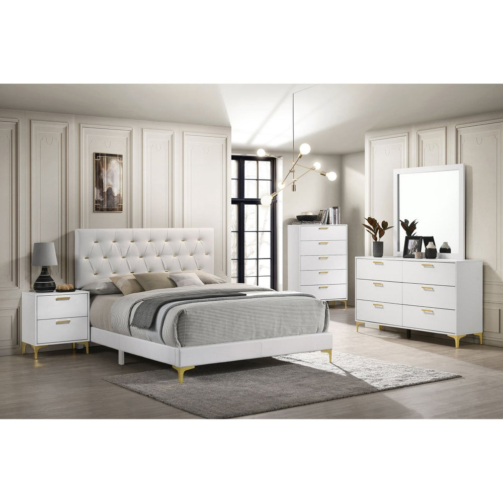 English Elm James White Lacquer Glam King Bedroom Set with Tufted Headboard and Gold Hardware B062S02142