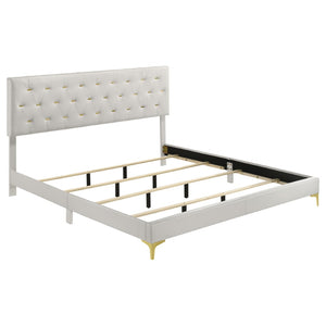 English Elm James White Lacquer Glam King Bedroom Set with Tufted Headboard and Gold Hardware B062S02142