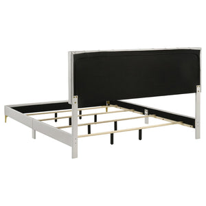 English Elm James White Lacquer Glam King Bedroom Set with Tufted Headboard and Gold Hardware B062S02142