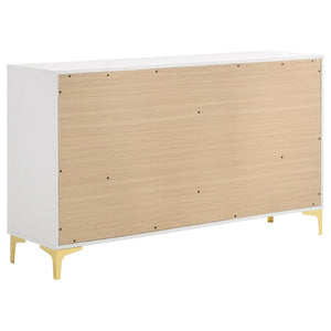 English Elm James White Lacquer Glam King Bedroom Set with Tufted Headboard and Gold Hardware B062S02142