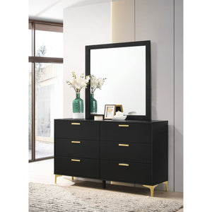 English Elm James Six Drawer Dresser with Mirror Matte Black Gold Hardware Glam Bedroom Storage B062S02143
