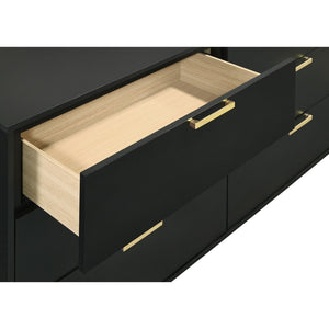 English Elm James Six Drawer Dresser with Mirror Matte Black Gold Hardware Glam Bedroom Storage B062S02143