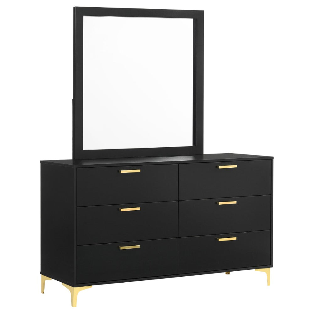 English Elm James Six Drawer Dresser with Mirror Matte Black Gold Hardware Glam Bedroom Storage B062S02143
