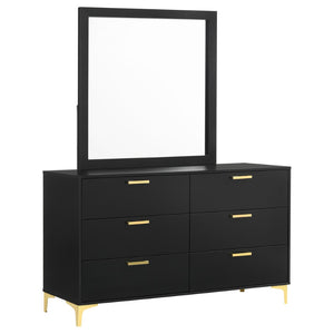 English Elm James Six Drawer Dresser with Mirror Matte Black Gold Hardware Glam Bedroom Storage B062S02143
