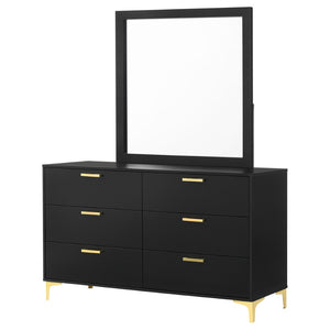 English Elm James Six Drawer Dresser with Mirror Matte Black Gold Hardware Glam Bedroom Storage B062S02143