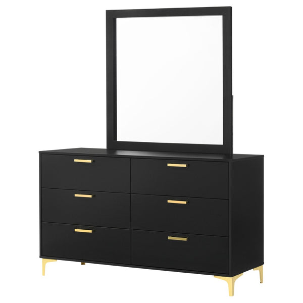 English Elm James Six Drawer Dresser with Mirror Matte Black Gold Hardware Glam Bedroom Storage B062S02143