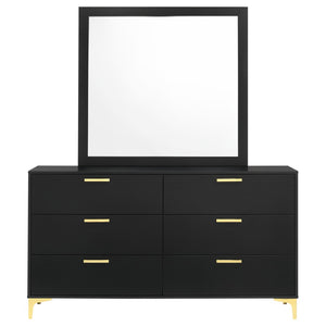 English Elm James Six Drawer Dresser with Mirror Matte Black Gold Hardware Glam Bedroom Storage B062S02143
