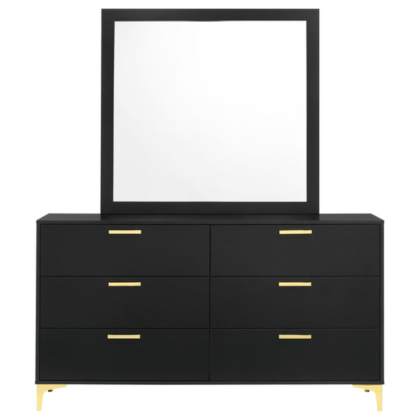 English Elm James Six Drawer Dresser with Mirror Matte Black Gold Hardware Glam Bedroom Storage B062S02143