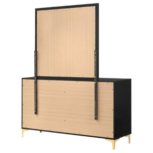 English Elm James Six Drawer Dresser with Mirror Matte Black Gold Hardware Glam Bedroom Storage B062S02143