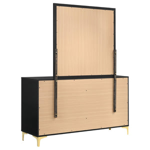 English Elm James Six Drawer Dresser with Mirror Matte Black Gold Hardware Glam Bedroom Storage B062S02143