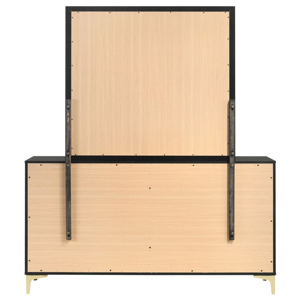 English Elm James Six Drawer Dresser with Mirror Matte Black Gold Hardware Glam Bedroom Storage B062S02143