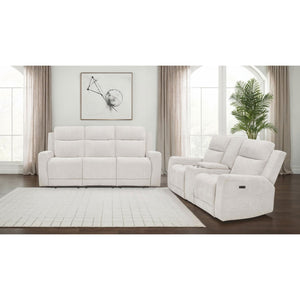 English Elm Patrick Chenille Power Reclining Sofa and Loveseat Set for Contemporary Living Rooms Ivory B062S02144