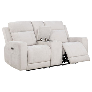 English Elm Patrick Chenille Power Reclining Sofa and Loveseat Set for Contemporary Living Rooms Ivory B062S02144