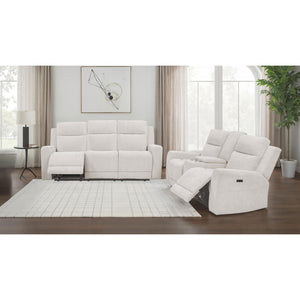 English Elm Patrick Chenille Power Reclining Sofa and Loveseat Set for Contemporary Living Rooms Ivory B062S02144