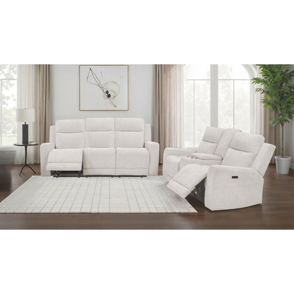 English Elm Patrick Chenille Power Reclining Sofa and Loveseat Set for Contemporary Living Rooms Ivory B062S02144