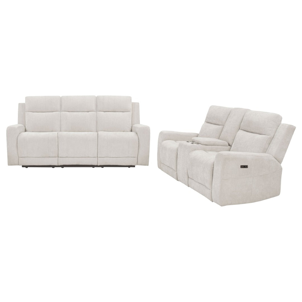 English Elm Patrick Chenille Power Reclining Sofa and Loveseat Set for Contemporary Living Rooms Ivory B062S02144