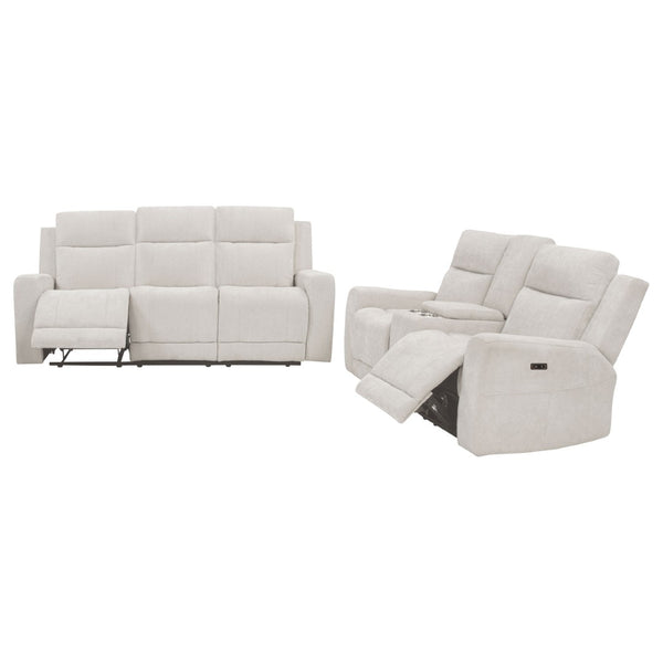 English Elm Patrick Chenille Power Reclining Sofa and Loveseat Set for Contemporary Living Rooms Ivory B062S02144