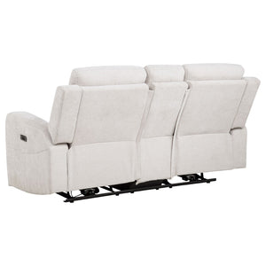 English Elm Patrick Chenille Power Reclining Sofa and Loveseat Set for Contemporary Living Rooms Ivory B062S02144
