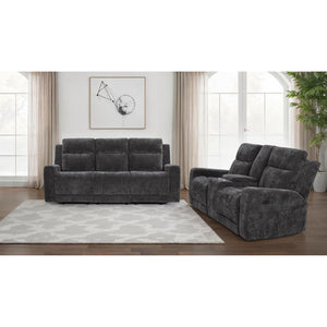 English Elm Patrick Chenille Power Reclining Sofa and Loveseat Set for Contemporary Living Rooms Dark Grey B062S02146