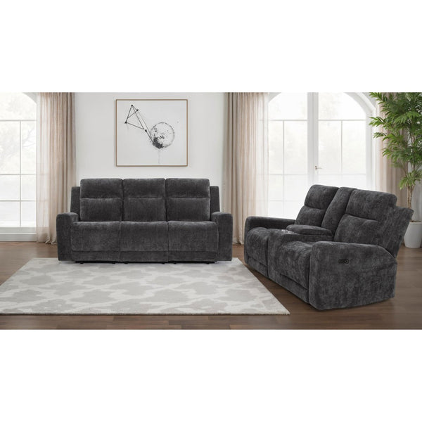 English Elm Patrick Chenille Power Reclining Sofa and Loveseat Set for Contemporary Living Rooms Dark Grey B062S02146