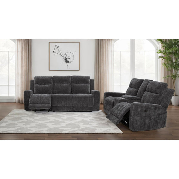 English Elm Patrick Chenille Power Reclining Sofa and Loveseat Set for Contemporary Living Rooms Dark Grey B062S02146
