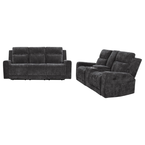 English Elm Patrick Chenille Power Reclining Sofa and Loveseat Set for Contemporary Living Rooms Dark Grey B062S02146