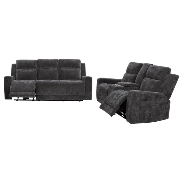 English Elm Patrick Chenille Power Reclining Sofa and Loveseat Set for Contemporary Living Rooms Dark Grey B062S02146