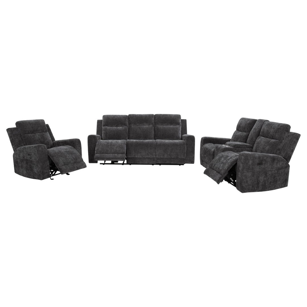 English Elm Patrick Chenille Power Reclining Sofa Set Three Piece Living Room Seating Collection Dark Grey B062S02147