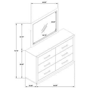 English Elm Gibbons Six Drawer Dresser with Mirror Oak Veneer Warm Wood Bedroom Furniture Set B062S02148
