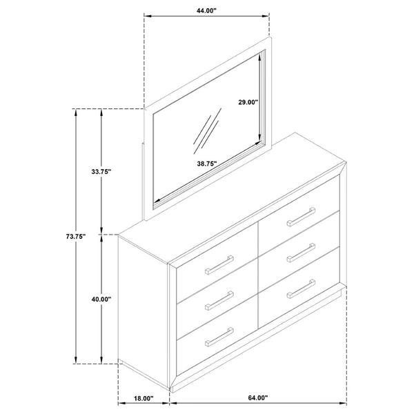 English Elm Gibbons Six Drawer Dresser with Mirror Oak Veneer Warm Wood Bedroom Furniture Set B062S02148