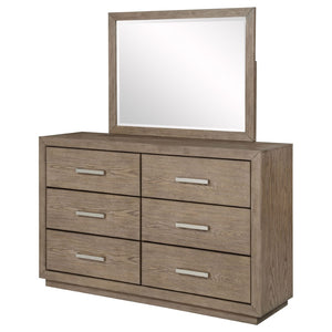 English Elm Gibbons Six Drawer Dresser with Mirror Oak Veneer Warm Wood Bedroom Furniture Set B062S02148
