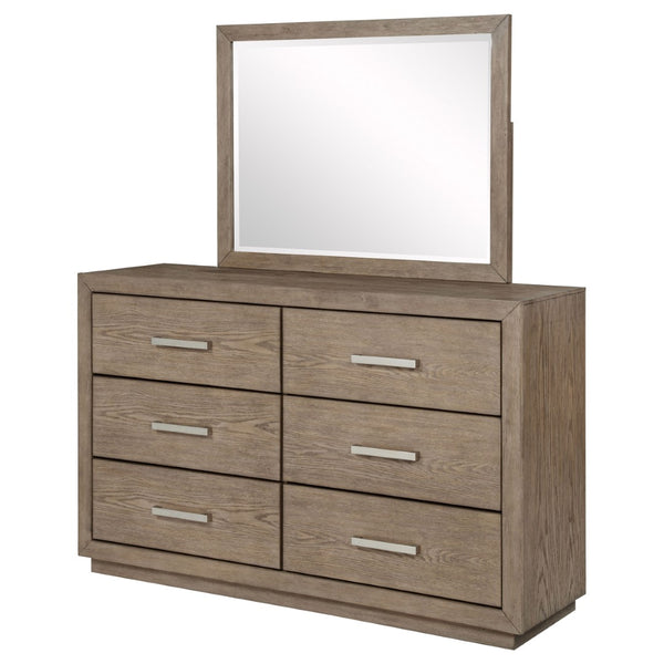 English Elm Gibbons Six Drawer Dresser with Mirror Oak Veneer Warm Wood Bedroom Furniture Set B062S02148