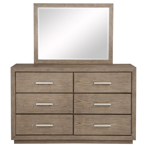 English Elm Gibbons Six Drawer Dresser with Mirror Oak Veneer Warm Wood Bedroom Furniture Set B062S02148