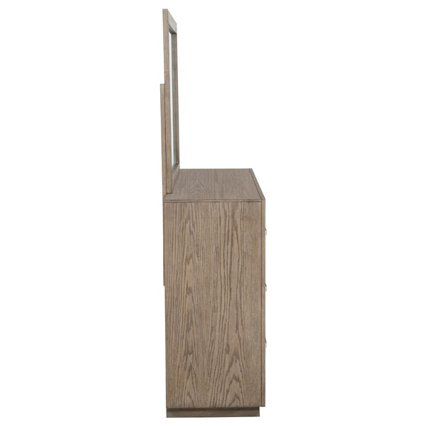 English Elm Gibbons Six Drawer Dresser with Mirror Oak Veneer Warm Wood Bedroom Furniture Set B062S02148