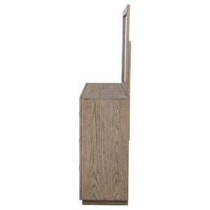 English Elm Gibbons Six Drawer Dresser with Mirror Oak Veneer Warm Wood Bedroom Furniture Set B062S02148