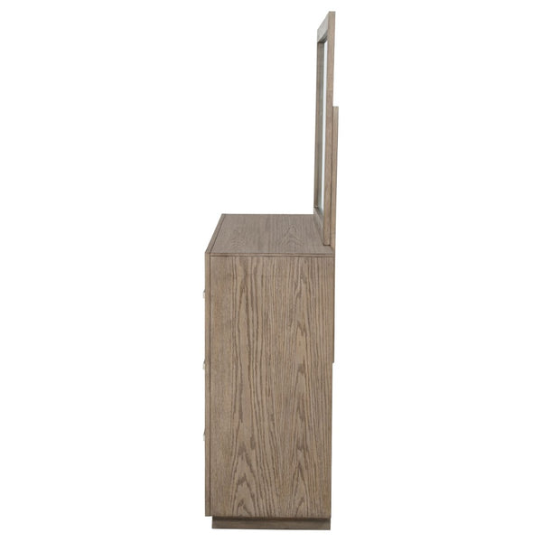 English Elm Gibbons Six Drawer Dresser with Mirror Oak Veneer Warm Wood Bedroom Furniture Set B062S02148