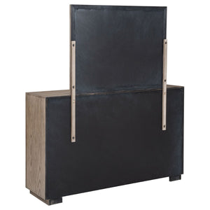 English Elm Gibbons Six Drawer Dresser with Mirror Oak Veneer Warm Wood Bedroom Furniture Set B062S02148