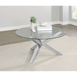 English Elm Alexa Sculptural Three Leg Chrome Base Round Glass Living Room Cocktail Table B062S02149