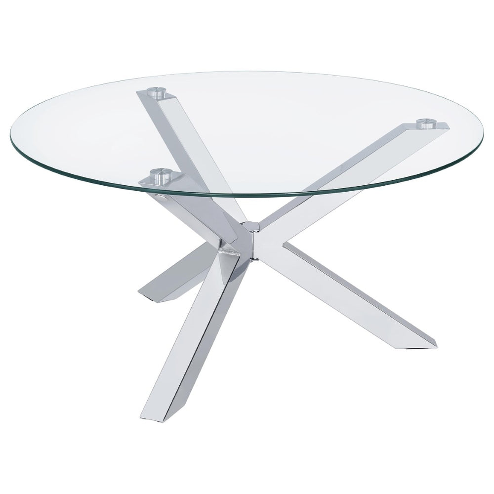 English Elm Alexa Sculptural Three Leg Chrome Base Round Glass Living Room Cocktail Table B062S02149