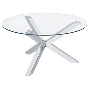 English Elm Alexa Sculptural Three Leg Chrome Base Round Glass Living Room Cocktail Table B062S02149