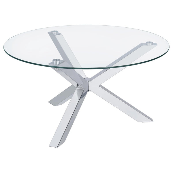 English Elm Alexa Sculptural Three Leg Chrome Base Round Glass Living Room Cocktail Table B062S02149