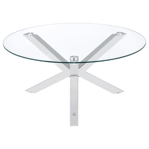 English Elm Alexa Sculptural Three Leg Chrome Base Round Glass Living Room Cocktail Table B062S02149